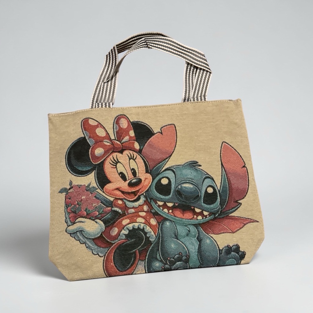 Minnie & Stitch NWT Canvas Tote Bag in Beige and Teal